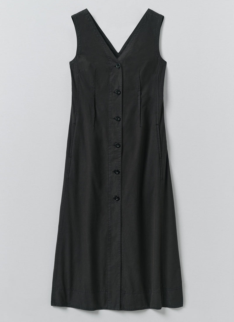 V Neck Cotton Linen Poplin Dress | Washed Black | TOAST V Neck Cotton Linen Poplin Dress | Washed Black | TOAST