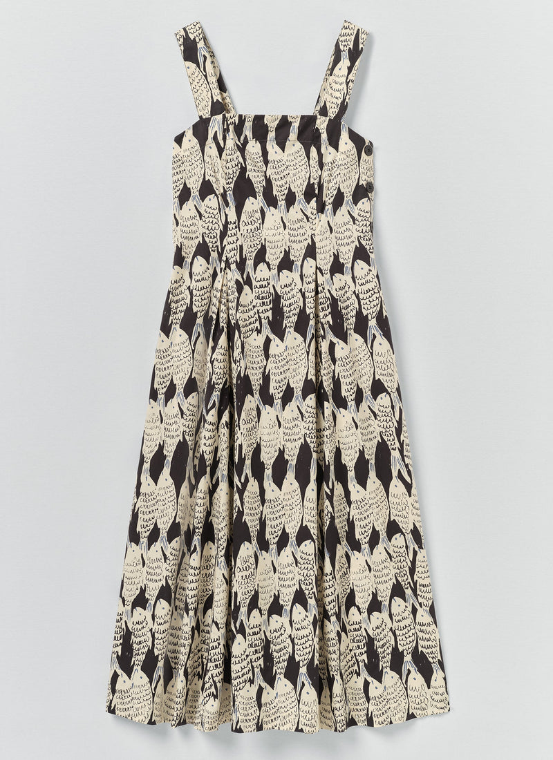 Market Fish Print Cotton Poplin Dress