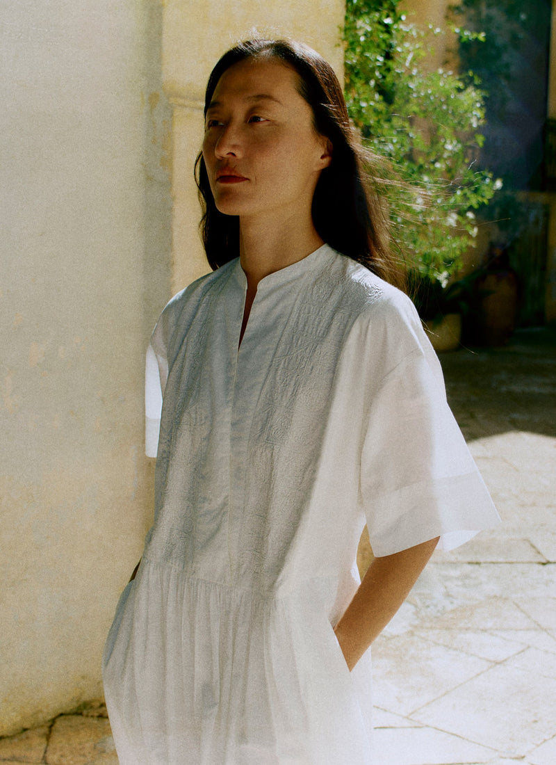 white christmas dresses Embroidered Cotton Voile Dress | Chalk White