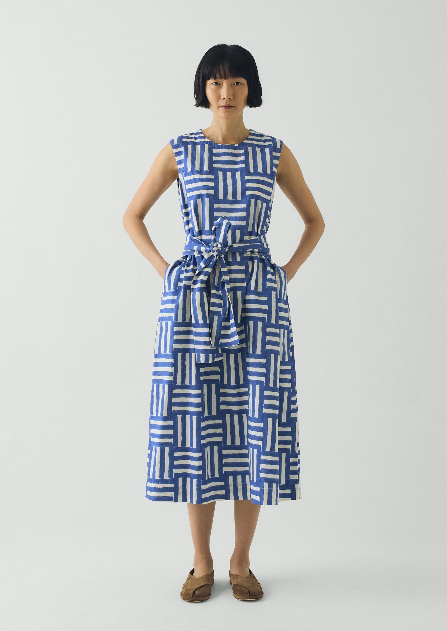 Block Print Patchwork Stripe Dress | Deep Cornflower | TOAST