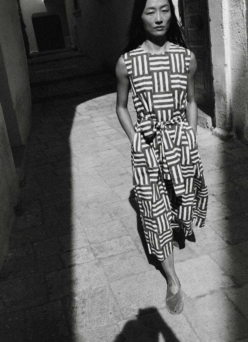 Block Print Patchwork Stripe Dress