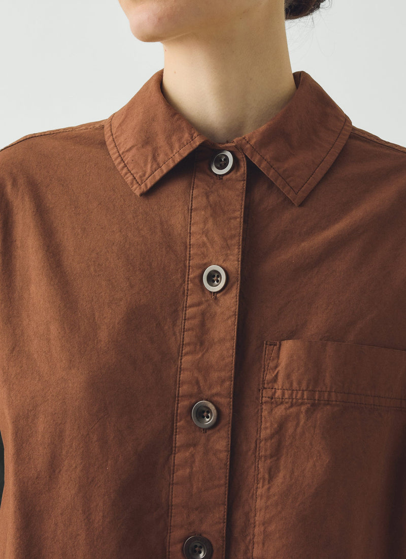 Cotton Linen Poplin Shirt Dress | Brown Ochre