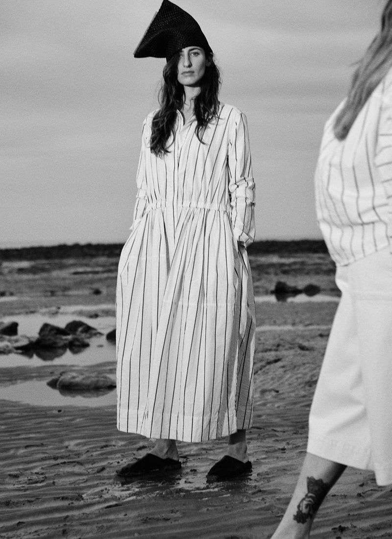 Garland Stripe Cotton Shirt Dress | Ecru/Charcoal