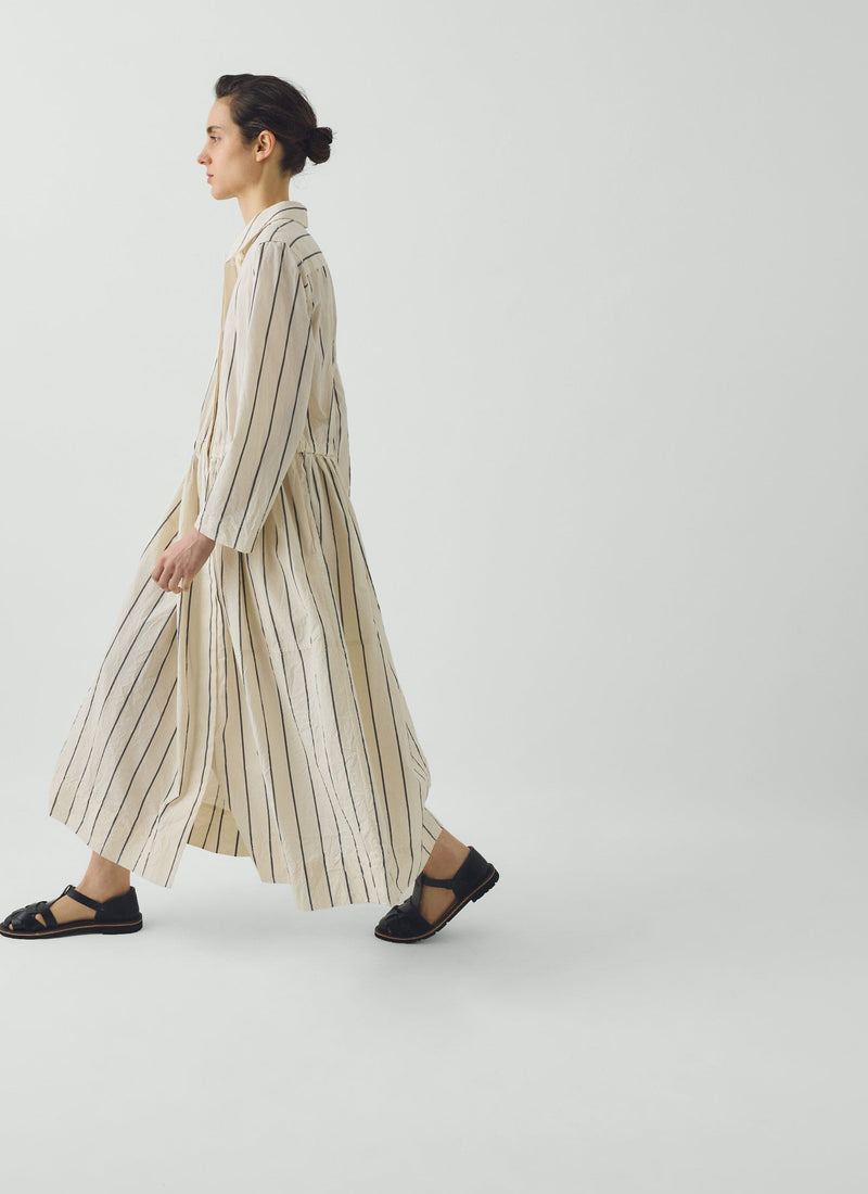 Garland Stripe Cotton Shirt Dress | Ecru/Charcoal