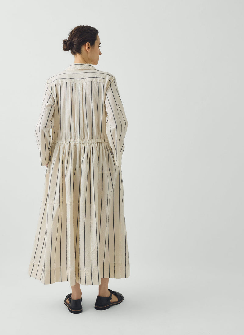 Garland Stripe Cotton Shirt Dress | Ecru/Charcoal