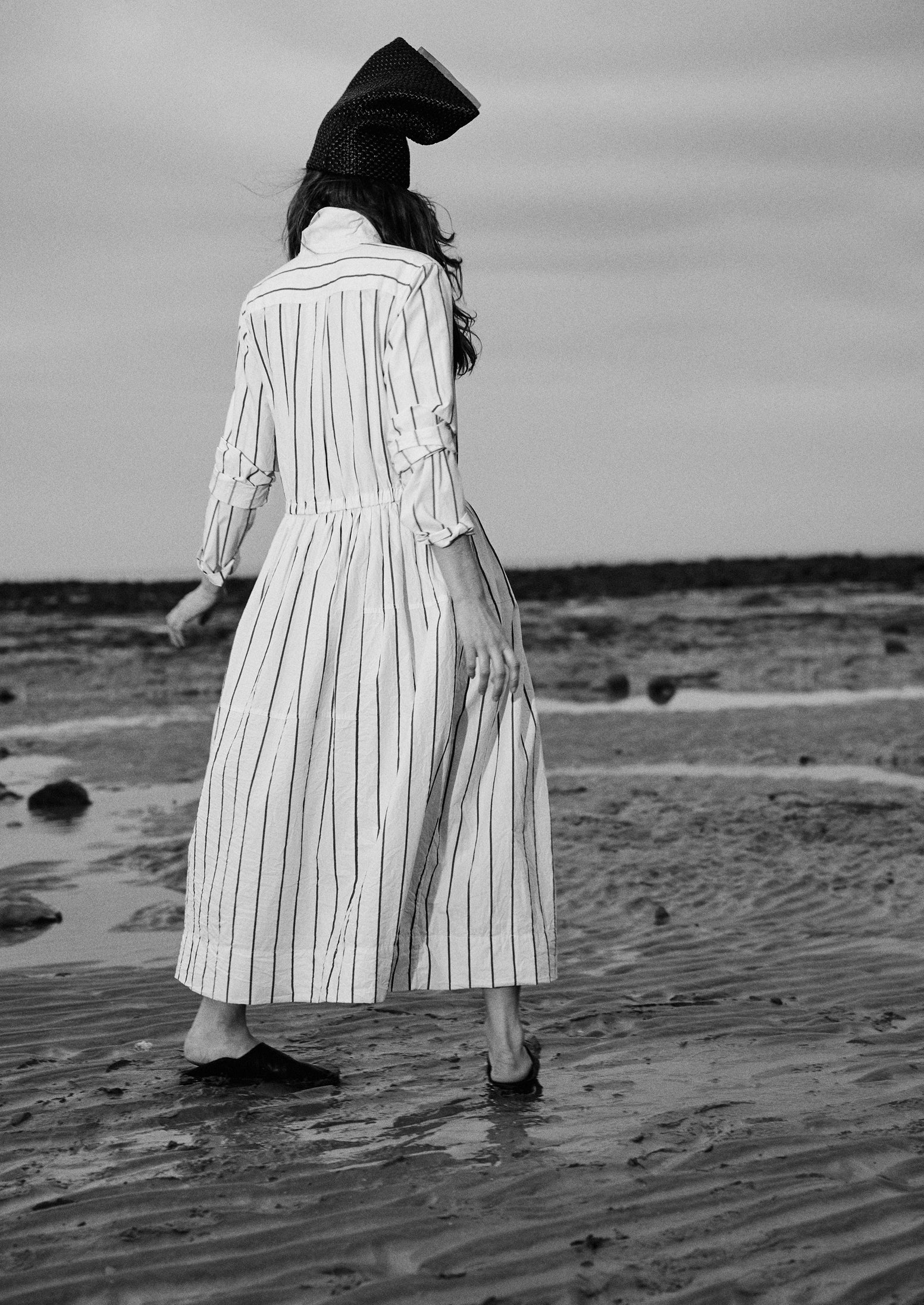 Garland Stripe Cotton Shirt Dress | Ecru/Charcoal | TOAST