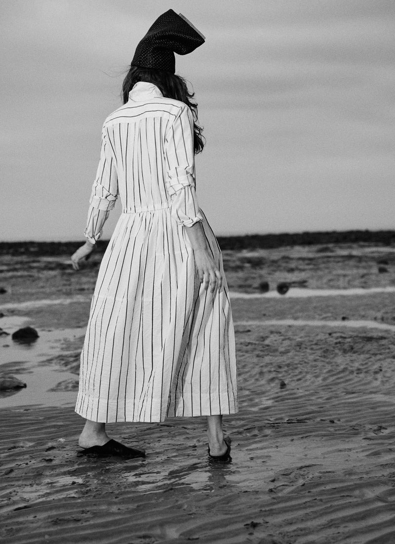 Garland Stripe Cotton Shirt Dress | Ecru/Charcoal