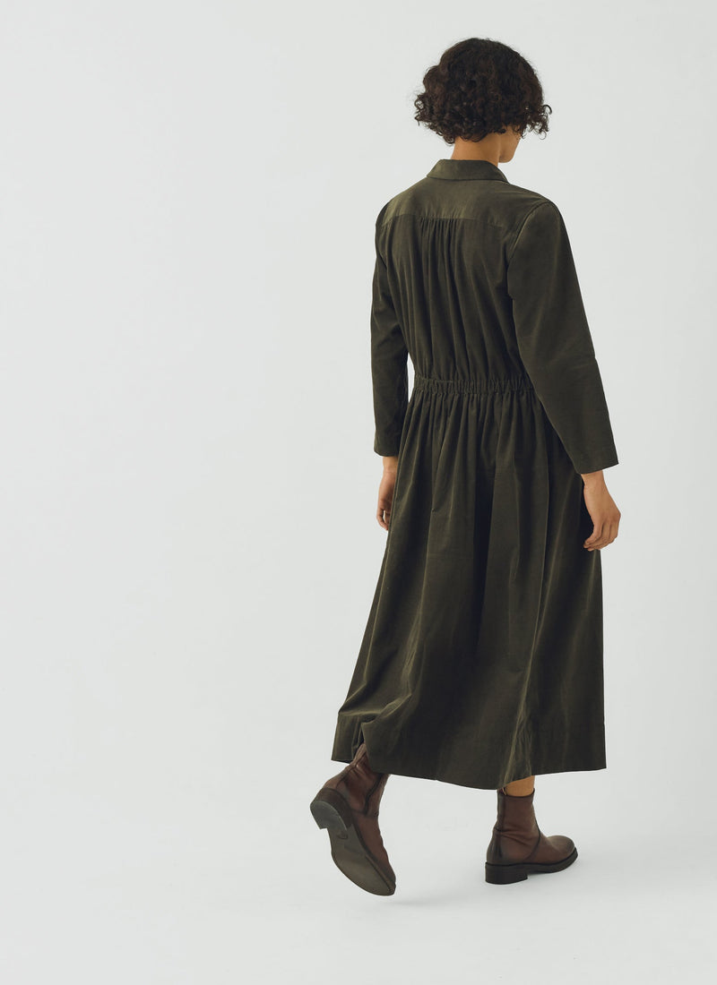 Cotton Needlecord Shirt Dress | Seaweed
