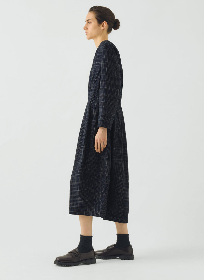 Space Dyed Indigo Check Dress | Indigo/Ecru