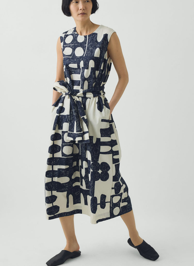 Large Totem Print Poplin Dress | Ink/Dove