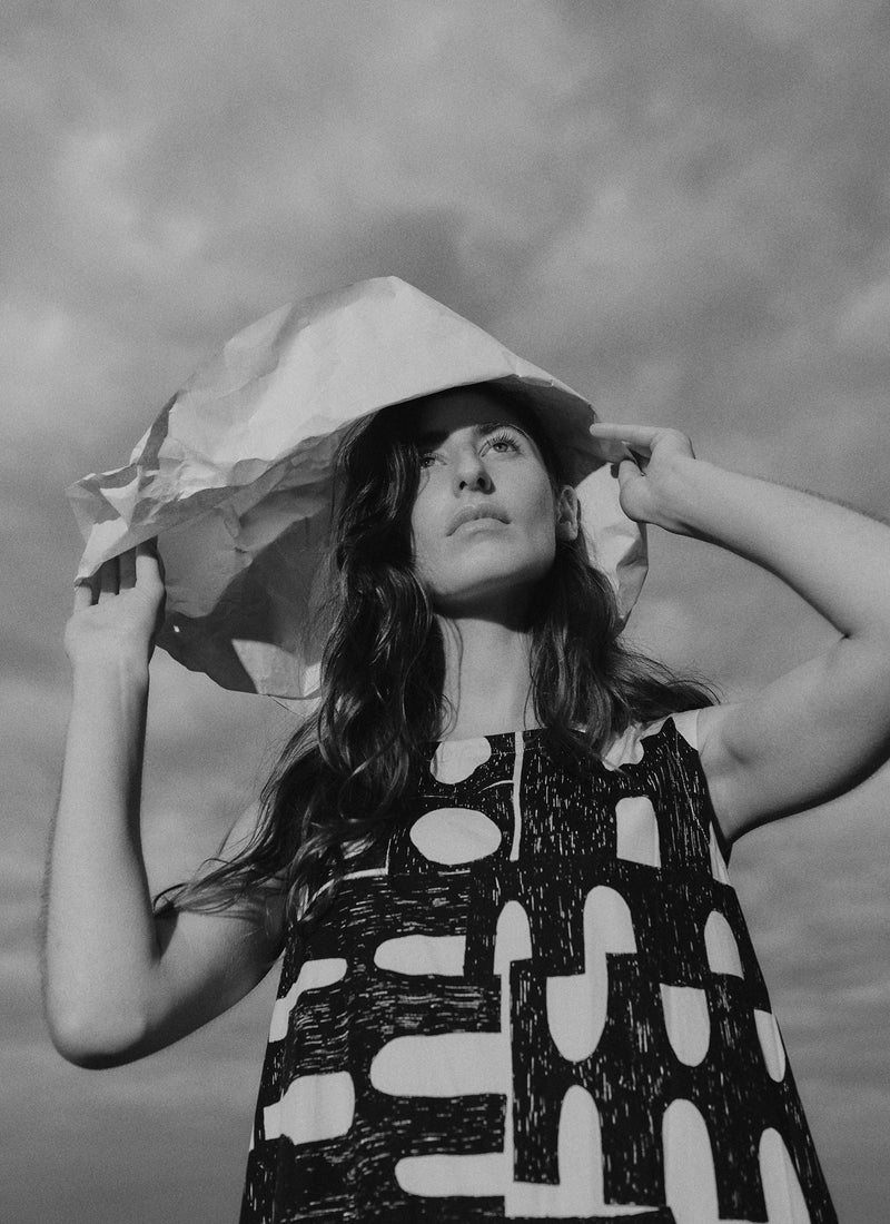 Large Totem Print Poplin Dress | Ink/Dove