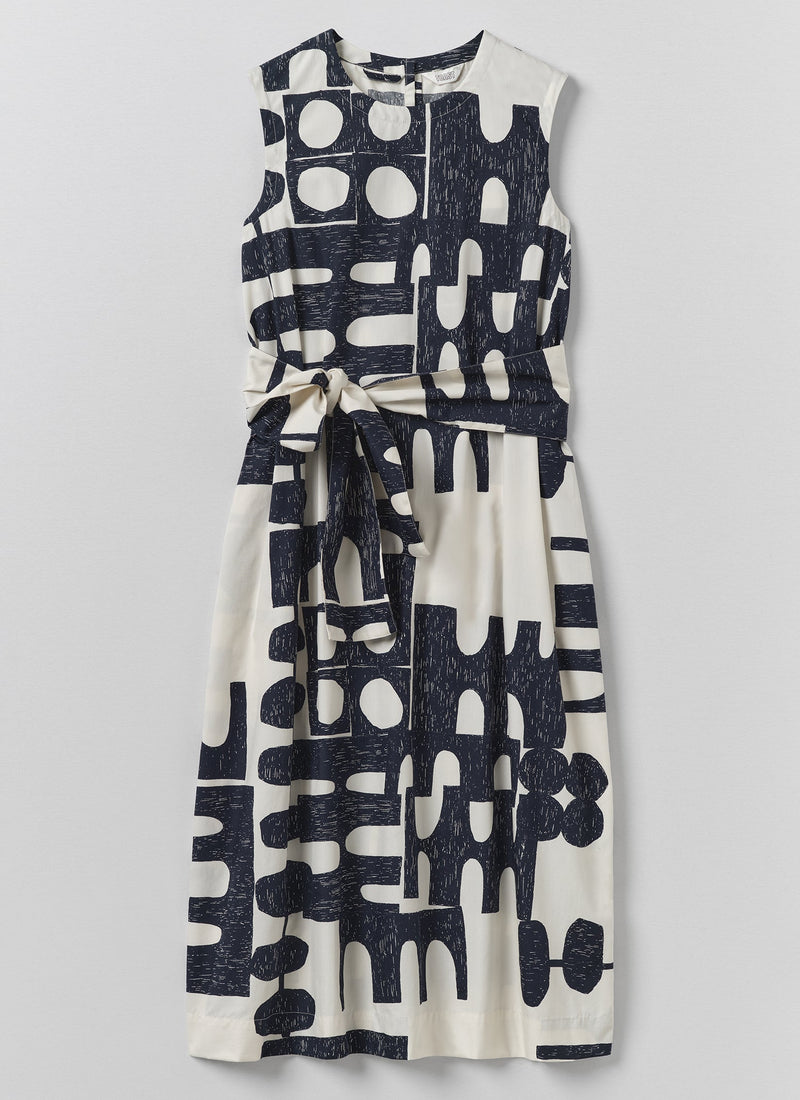 Large Totem Print Poplin Dress | Ink/Dove