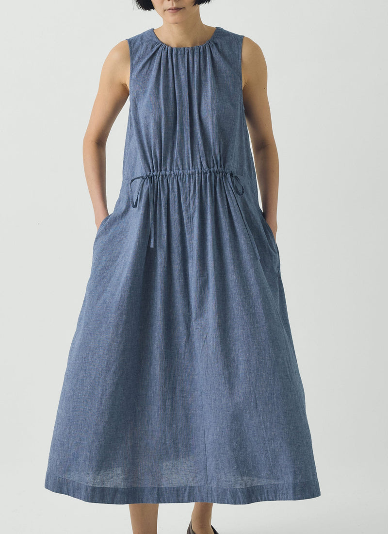 linen chambray dress Martha Cotton Linen Chambray Dress | Chambray Blue