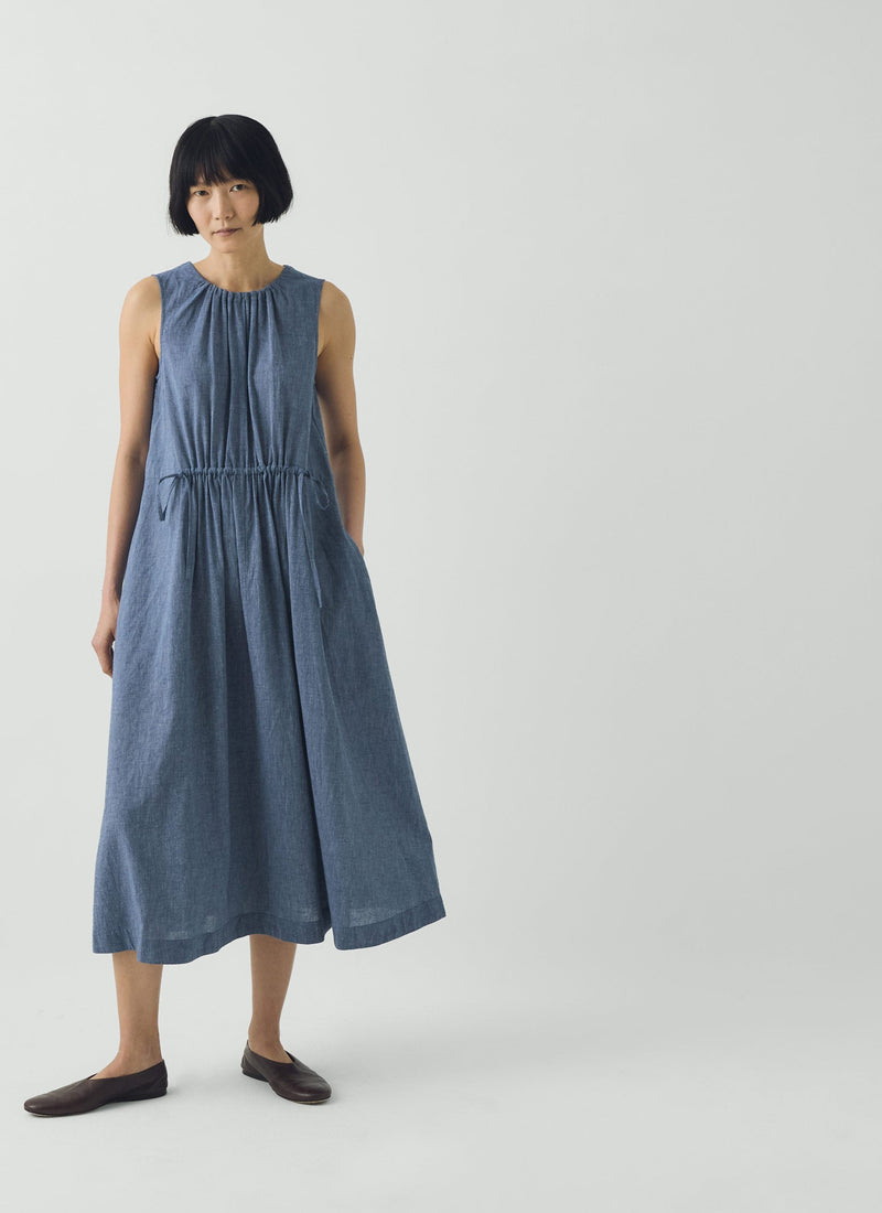 linen chambray dress Women's 100% European Linen Button Front Dress in Chambray Stripe, Size XS by Quince