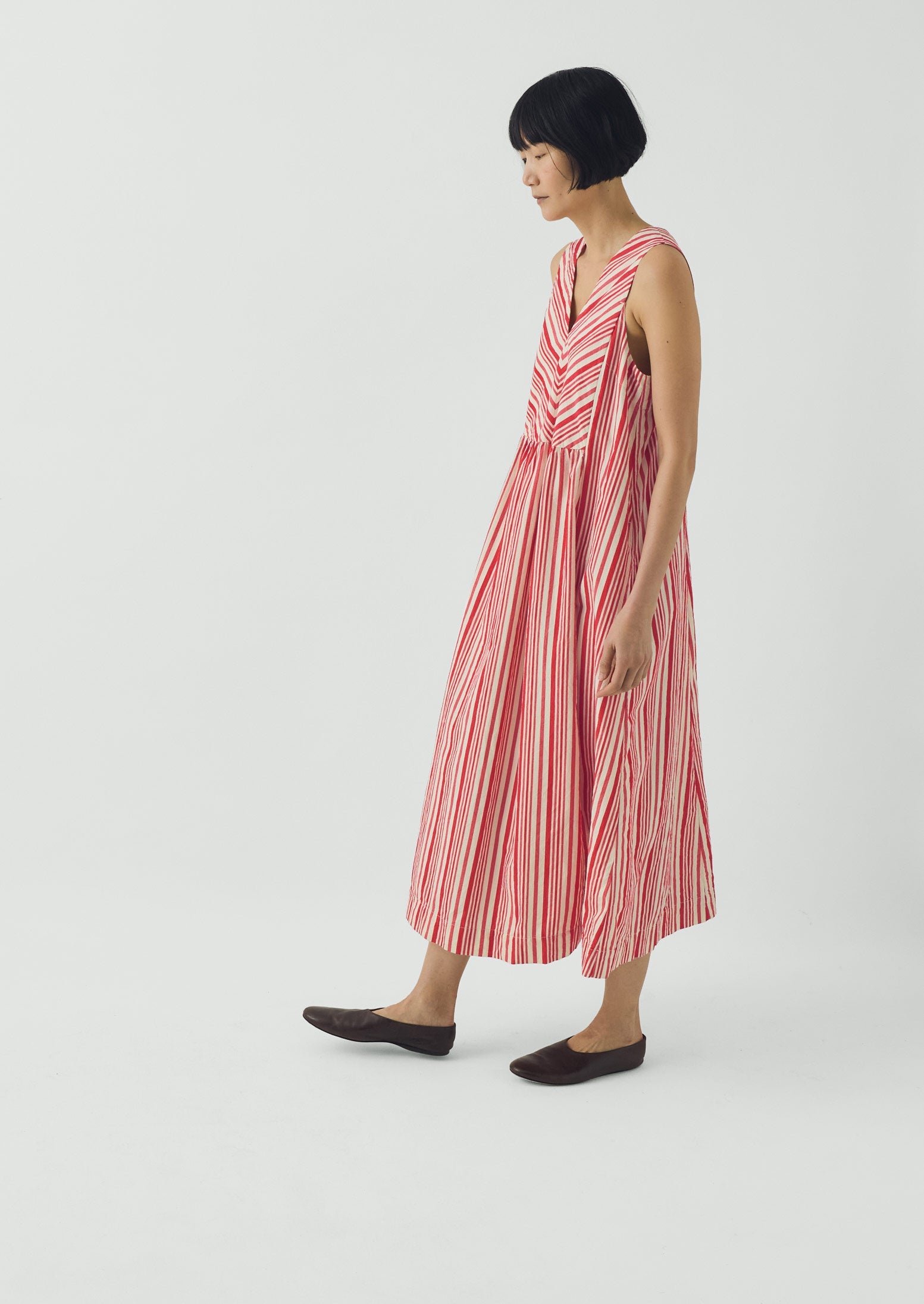 Maypole Stripe Cotton Dress | Vibrant Red | TOAST