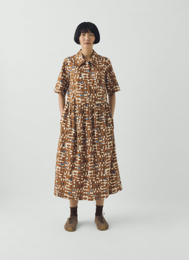 Selma Totem Print Cotton Shirt Dress | Earth