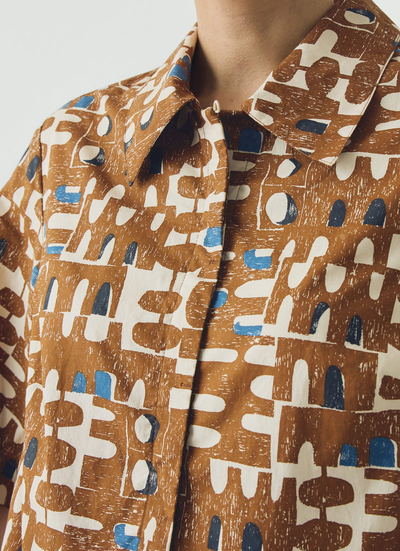 Selma Totem Print Cotton Shirt Dress | Earth