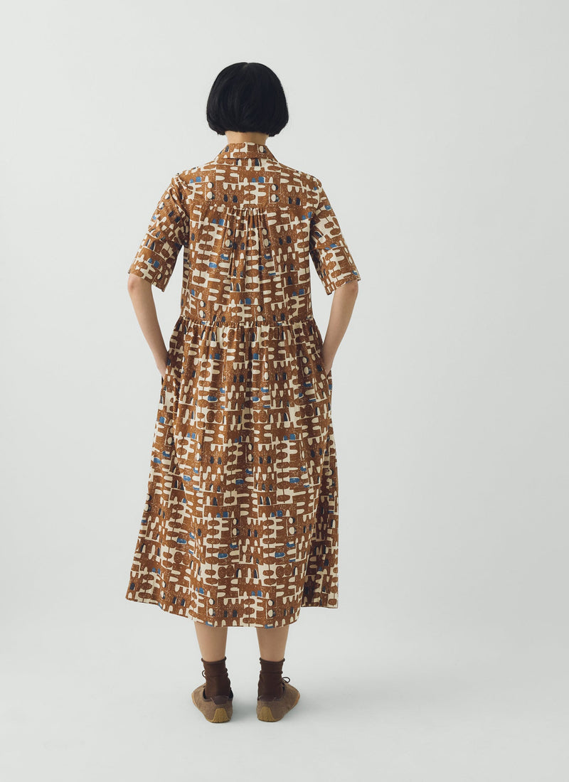 Selma Totem Print Cotton Shirt Dress | Earth