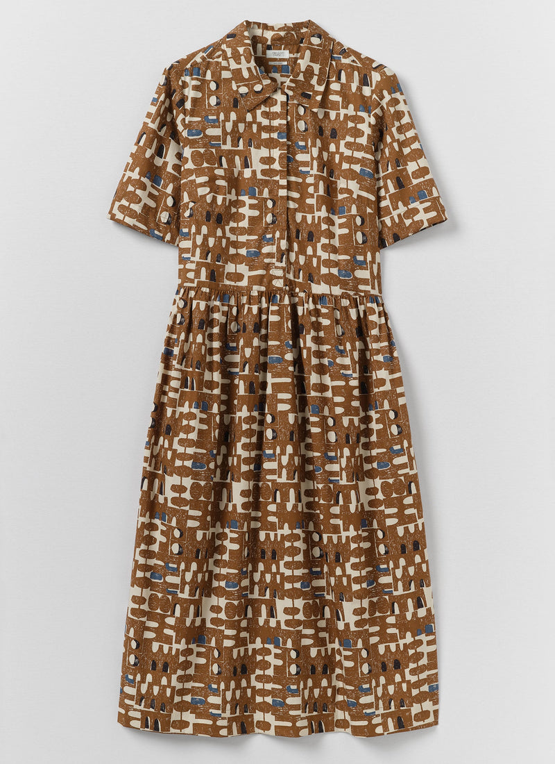 Selma Totem Print Cotton Shirt Dress | Earth