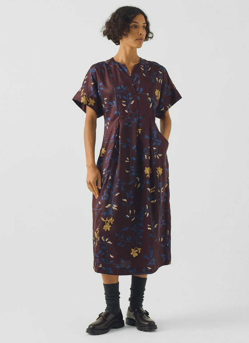 Bryn Folk Vines Print Dress | Plum