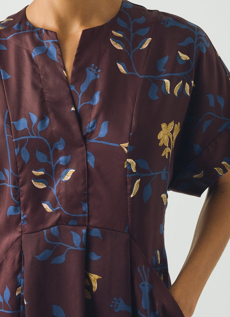 Bryn Folk Vines Print Dress | Plum