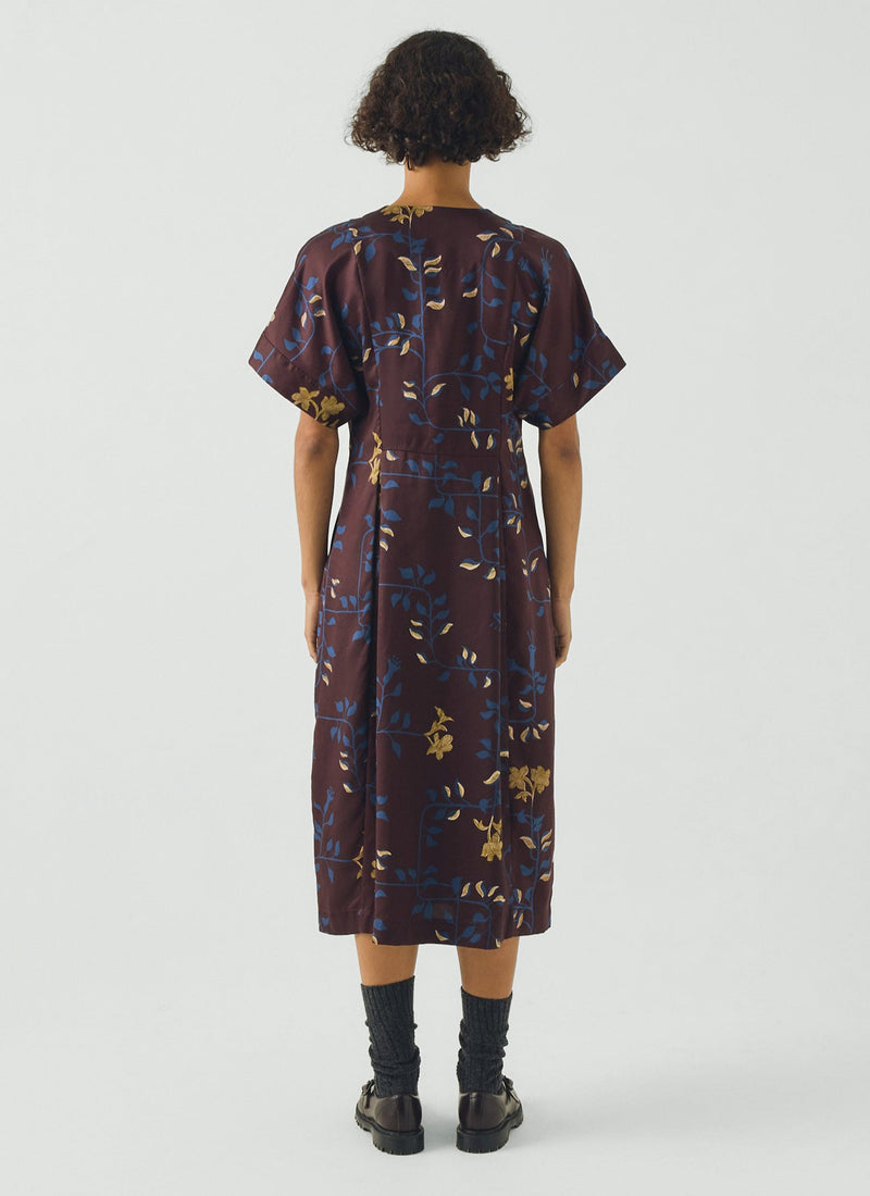 Bryn Folk Vines Print Dress | Plum