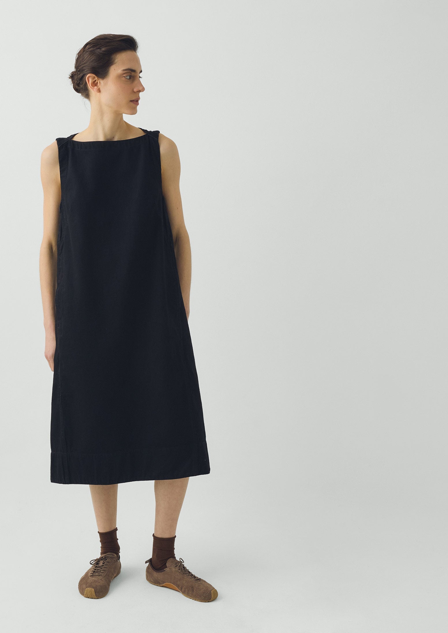 Sculpted Denim Pinafore Dress | Carbon Black | TOAST