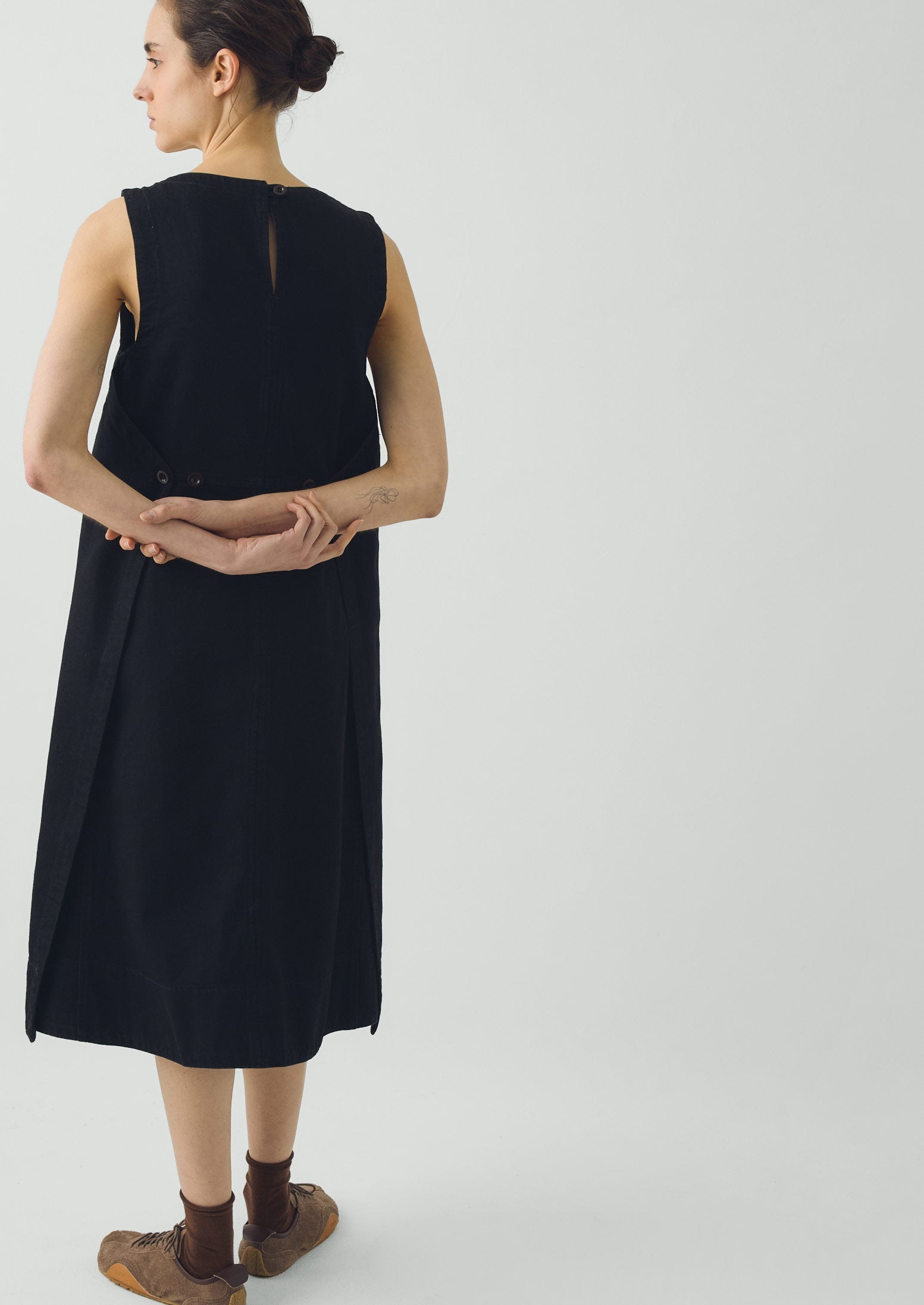 Sculpted Denim Pinafore Dress | Carbon Black | TOAST