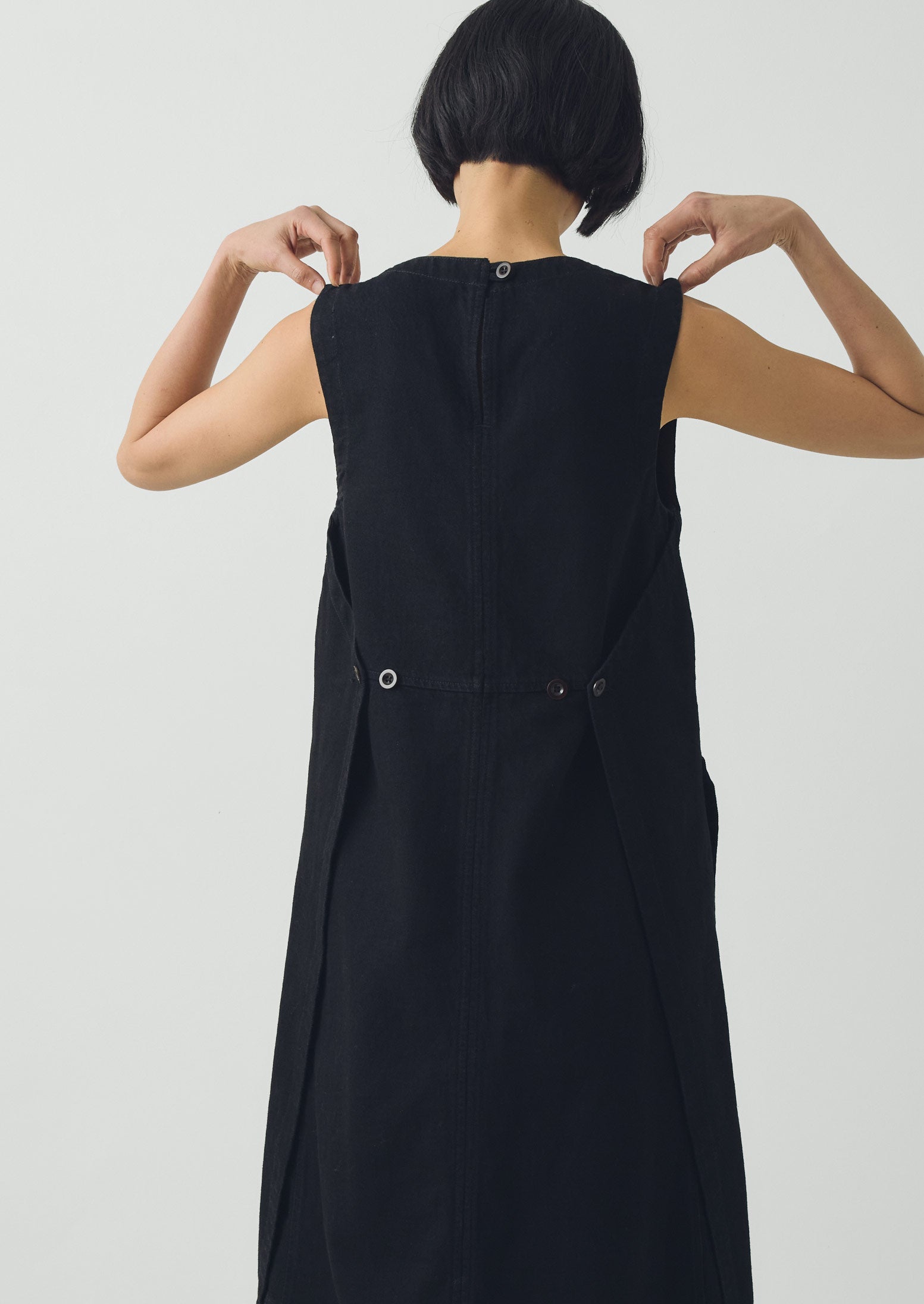 Sculpted Denim Pinafore Dress | Carbon Black | TOAST
