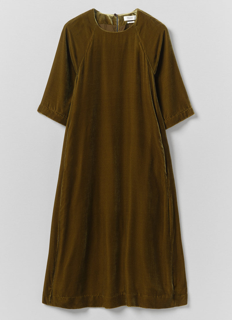 Cocoon Silk Velvet Dress | Golden Olive