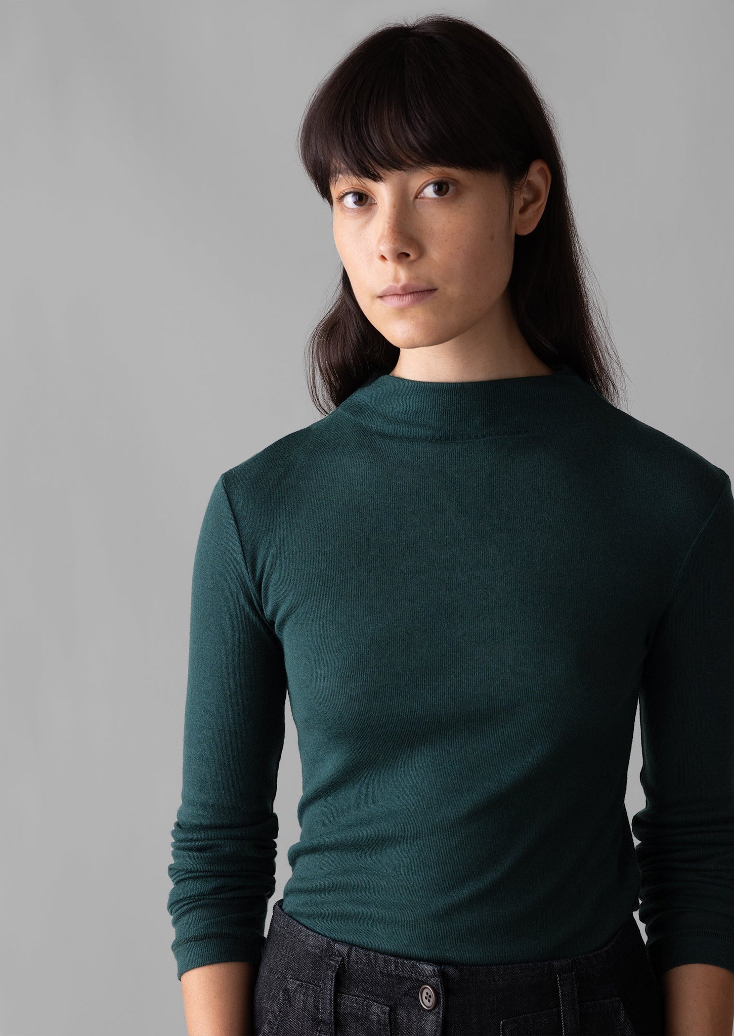 Aster High Neck Wool Lyocell Tee | Dark Green