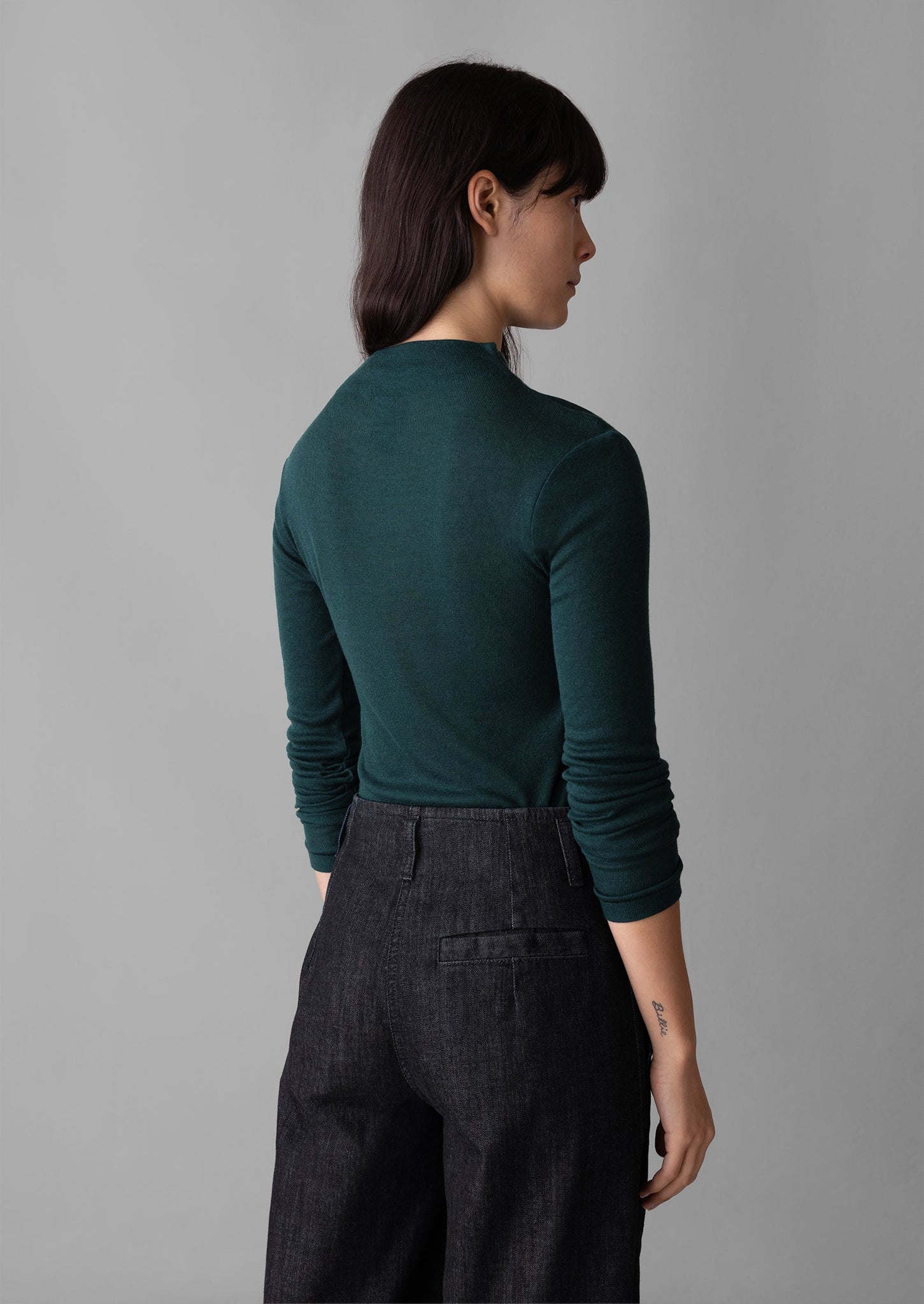 Aster High Neck Wool Lyocell Tee | Dark Green
