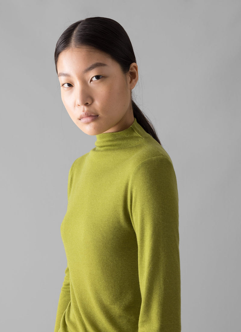 Aster High Neck Wool Lyocell Tee | Pea