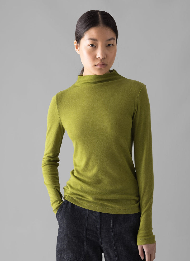 Aster High Neck Wool Lyocell Tee | Pea