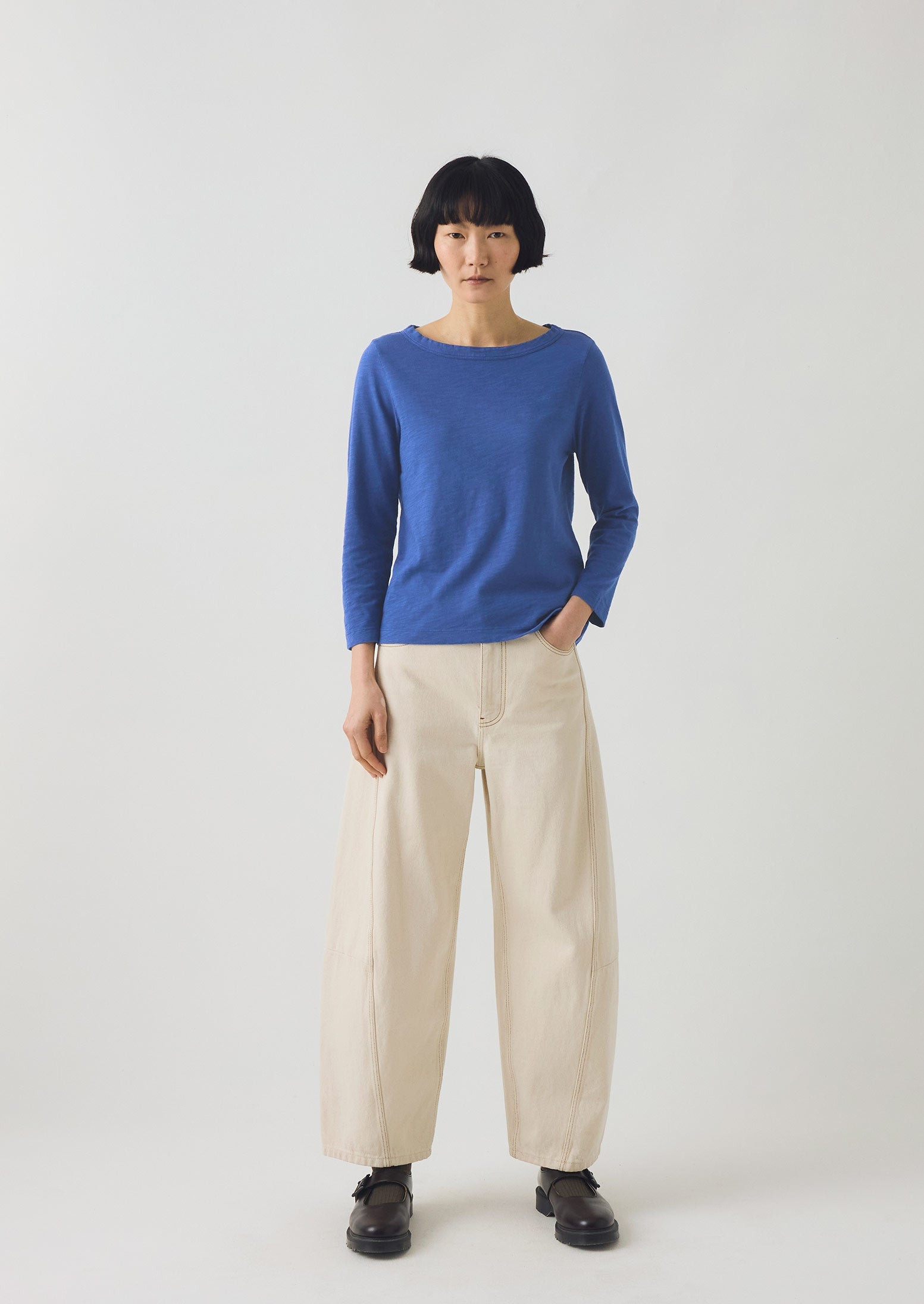Lia Cotton Boat Neck Tee | Cobalt | TOAST