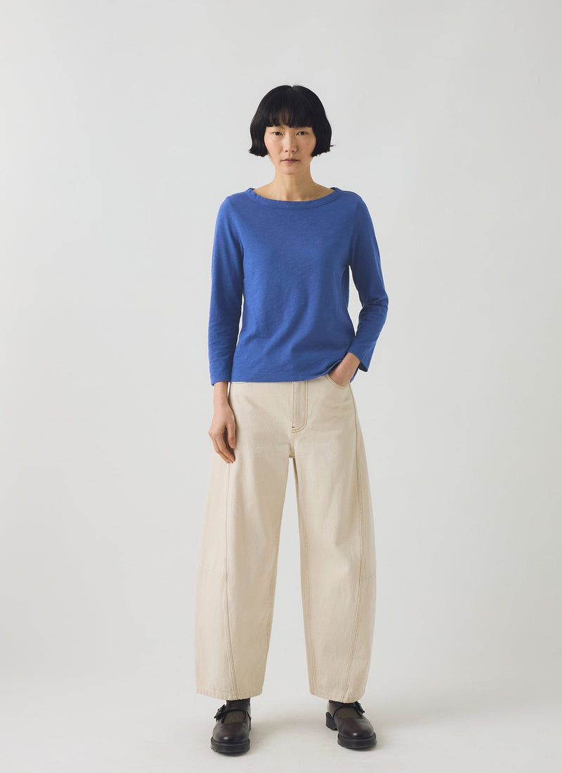 Lia Cotton Boat Neck Tee | Cobalt