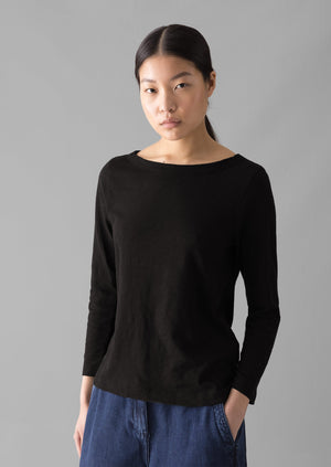 Lia Garment Dyed Boat Neck Tee | Carbon Black