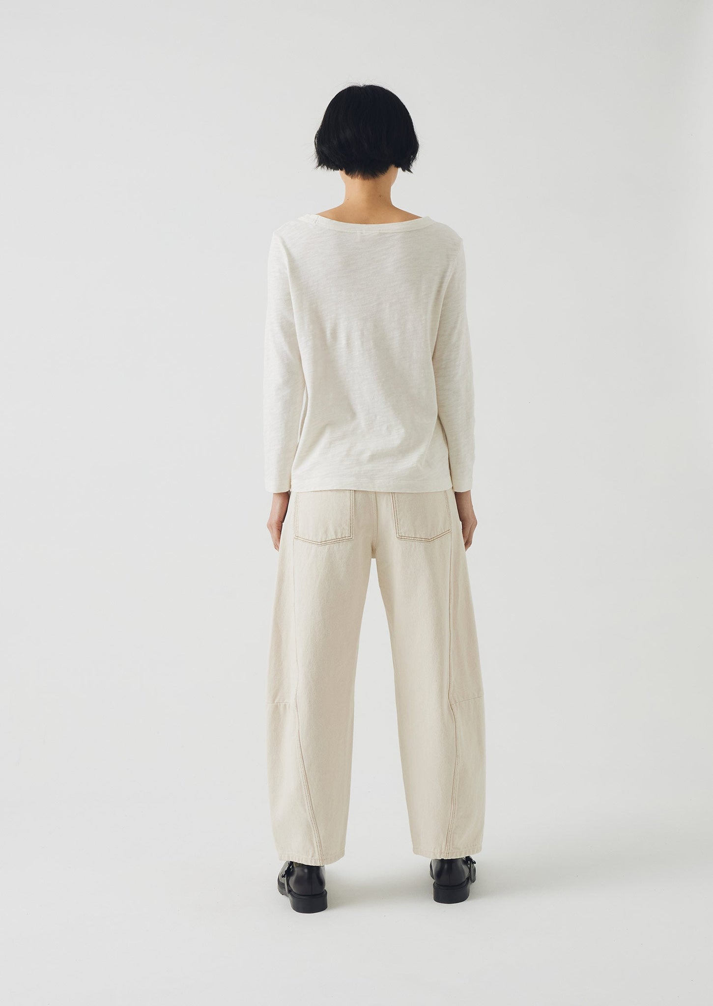 Lia Cotton Boat Neck Tee | Chalk