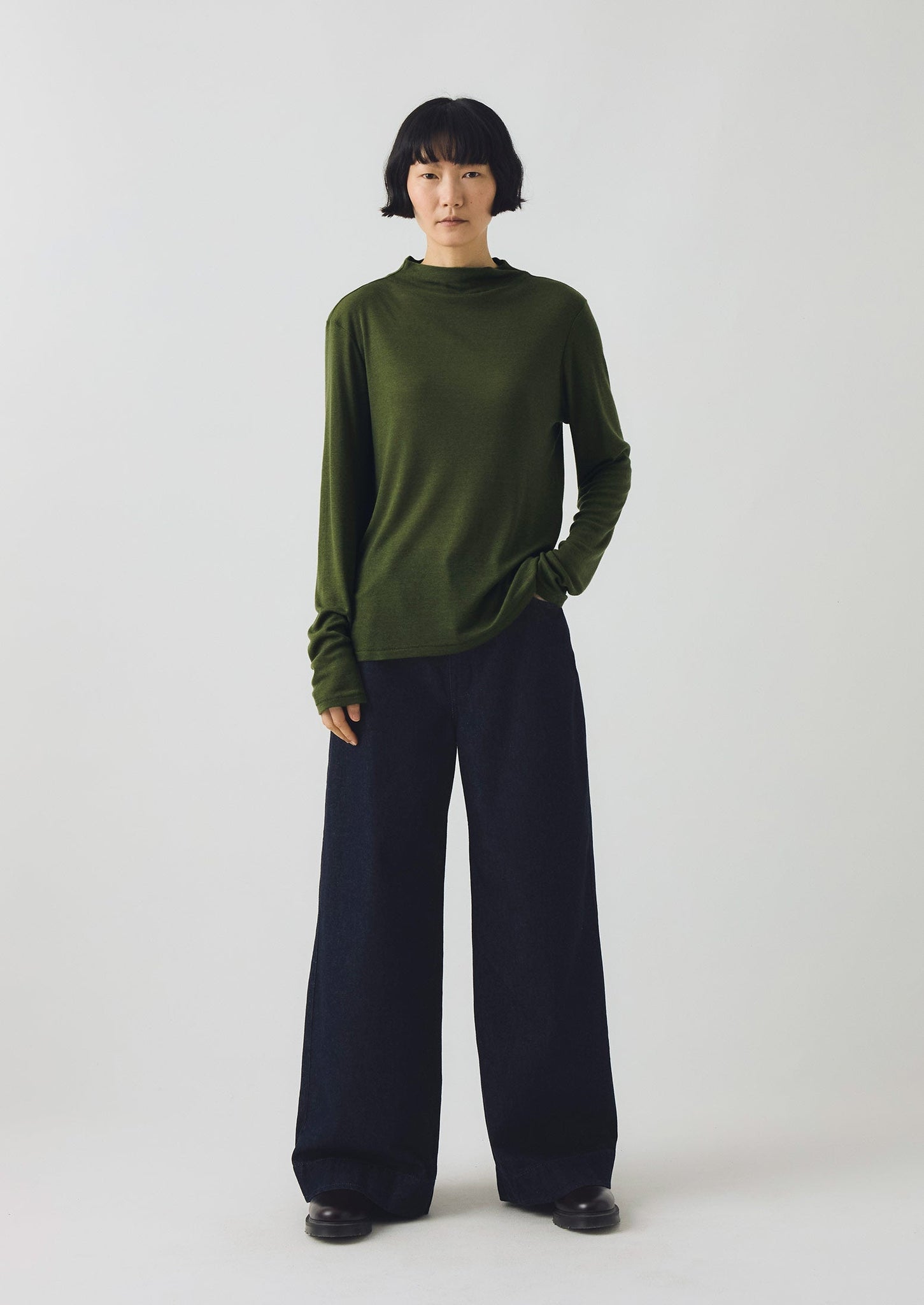 Aster High Neck Wool Lyocell Tee | Artichoke