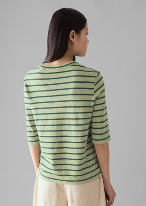 Cleo Stripe Cotton Half Sleeve Tee | Sage