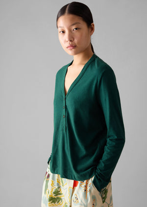 Half Placket Cotton Linen Tee | Deep Teal