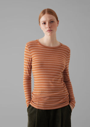 Agnes Stripe Wool Lyocell Tee | Bauxite Orange/Mauve