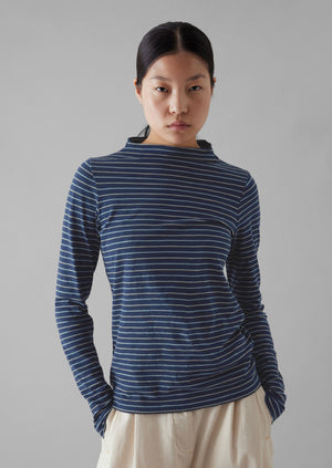 Light Stripe Cotton Slub Tee | Nile Blue