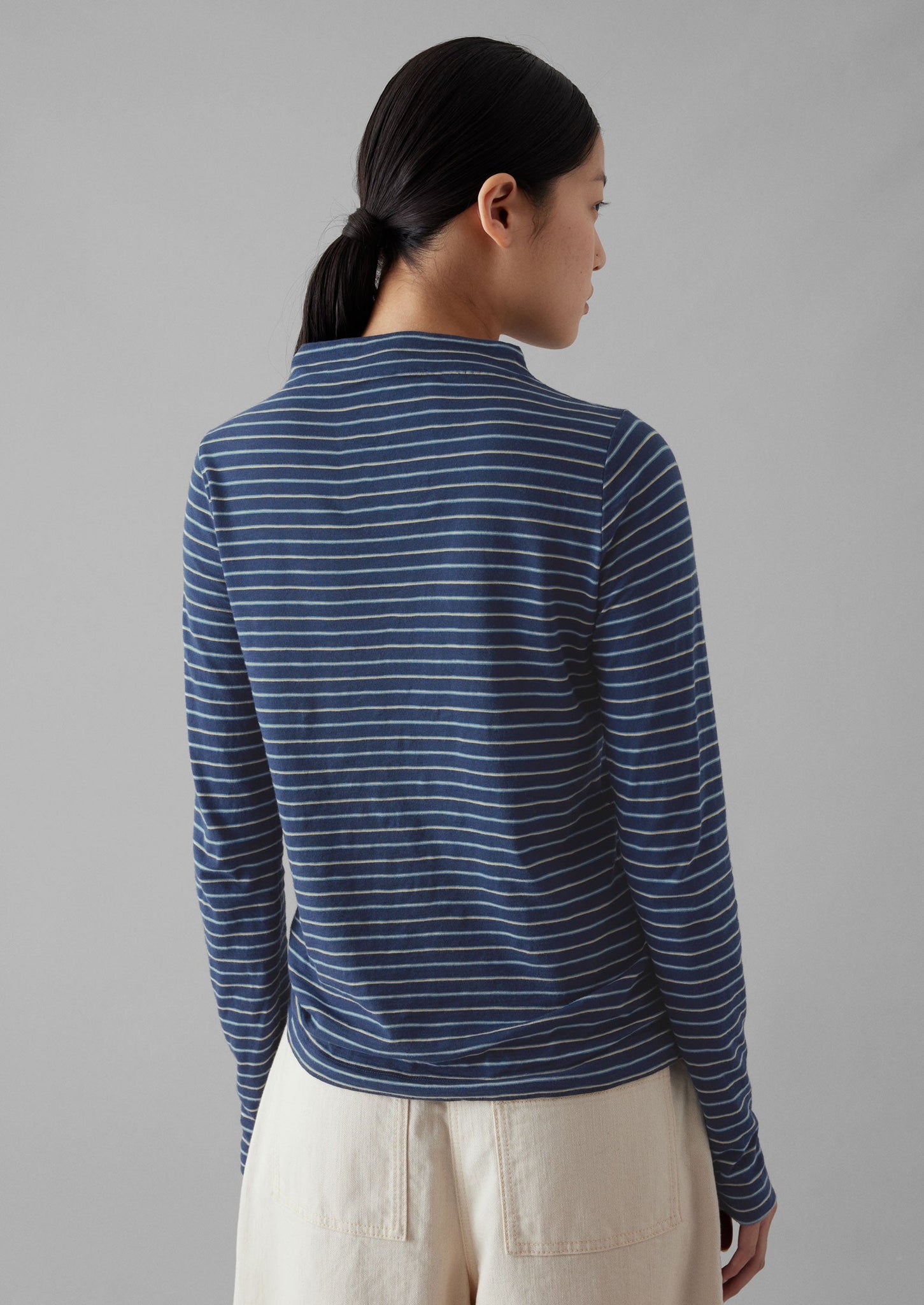 Light Stripe Cotton Slub Tee | Nile Blue