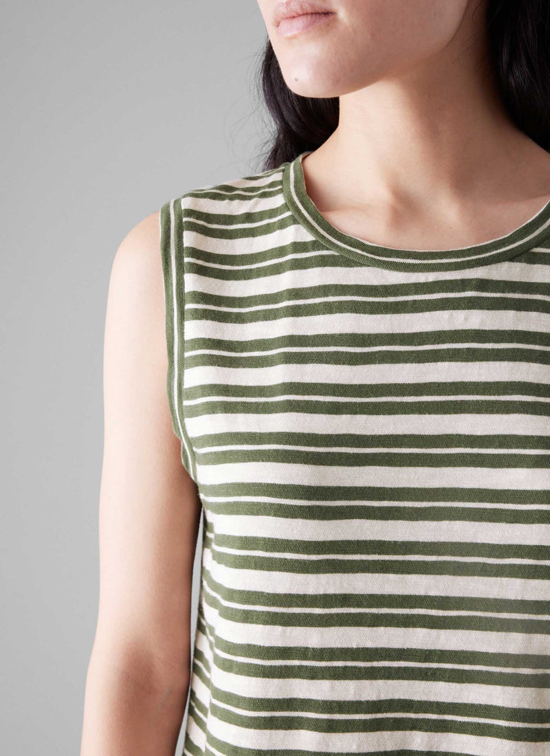 Stripe Sleeveless Tee | Dark Olive/Ecru