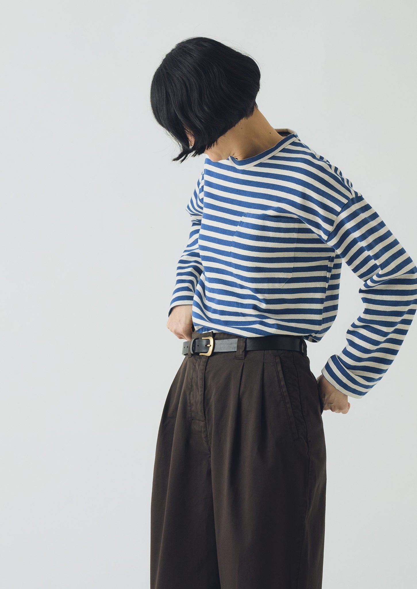 Bold Stripe Cotton Long Sleeve Tee | Delft/Ecru