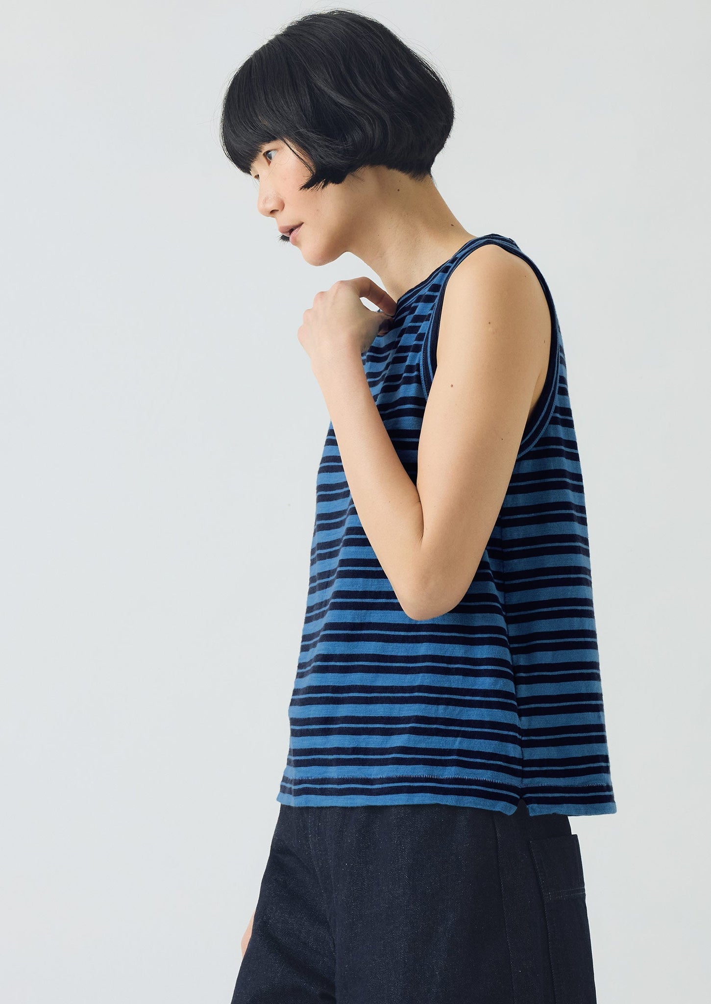 Stripe Cotton Tank Top | Navy/Celestial Blue