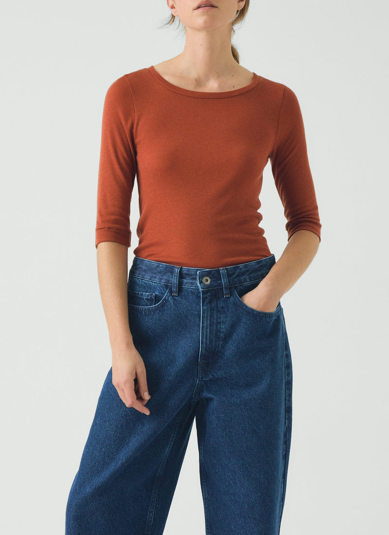 Wool Lyocell Scoop Neck Tee | Russet Brown