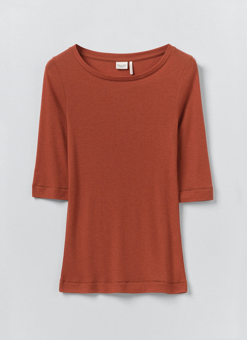Wool Lyocell Scoop Neck Tee | Russet Brown