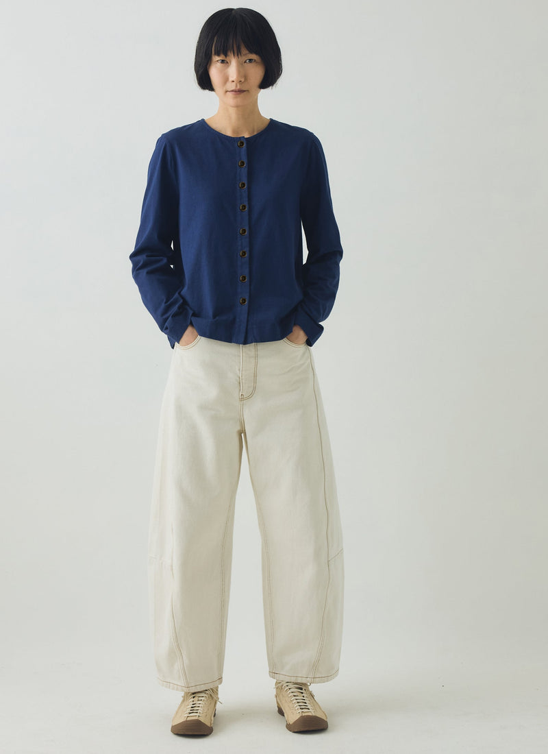 Button Through Cotton Jersey Tee | Indigo Blue